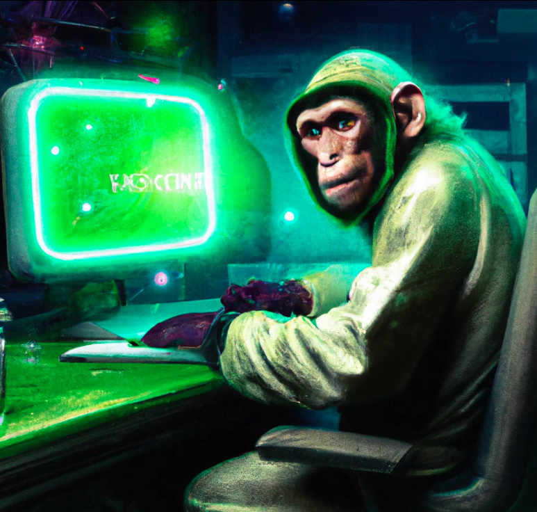 A cool monkey learning how to code